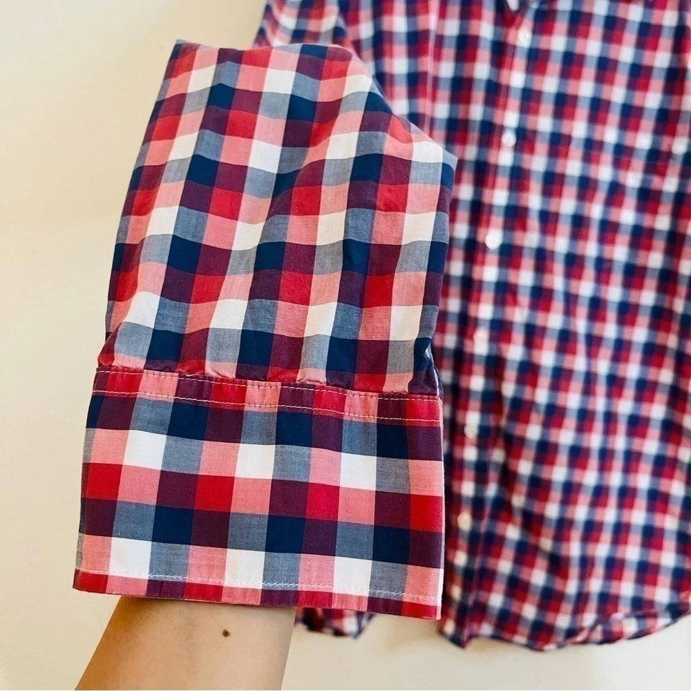J. Crew Light Weight Slim Fit Plaid Button Down Shirt Men Size Large Blue/Red